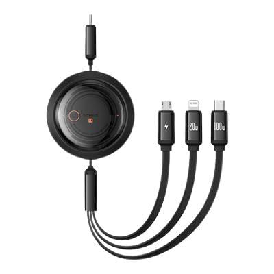 Cabo Usb-C (M) Para Usb-C/M/L 1.1m 3-em-1 100W Retrátil Preto