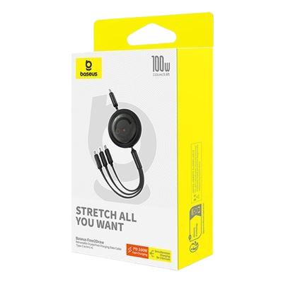 Cabo Usb-C (M) Para Usb-C/M/L 1.1m 3-em-1 100W Retrátil Preto