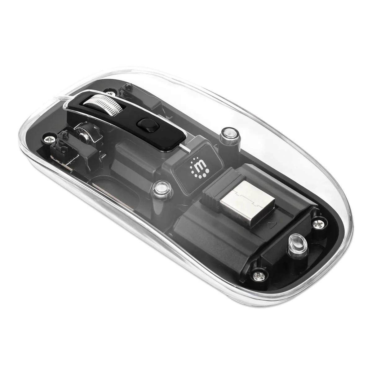 Rato Sem Fio USB 1600 DPI LED Transparente/Preto