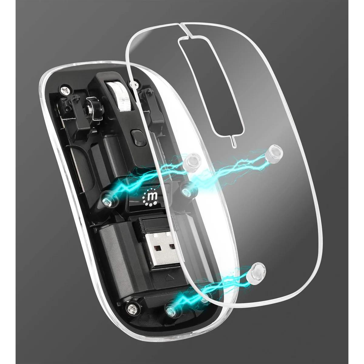 Rato Sem Fio USB 1600 DPI LED Transparente/Preto
