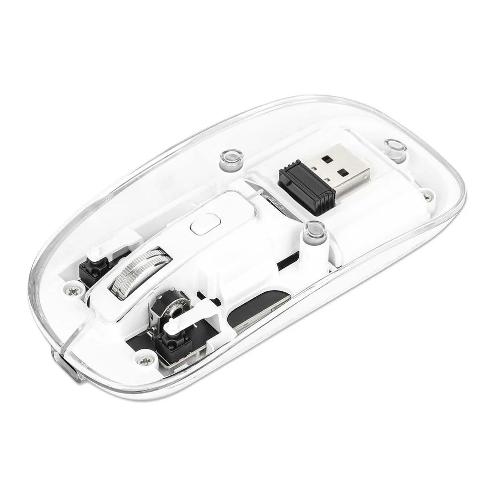 Rato Sem Fio USB 1600 DPI LED Transparente/Branco