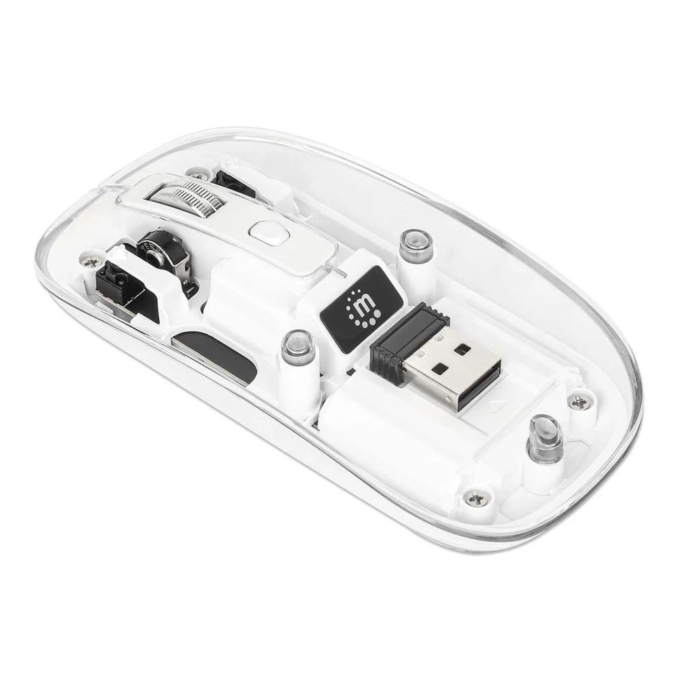 Rato Sem Fio USB 1600 DPI LED Transparente/Branco