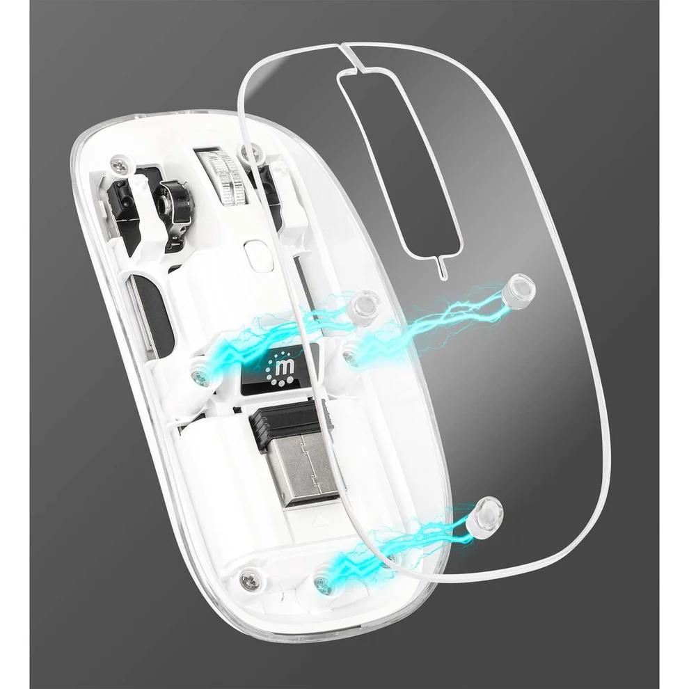 Rato Sem Fio USB 1600 DPI LED Transparente/Branco