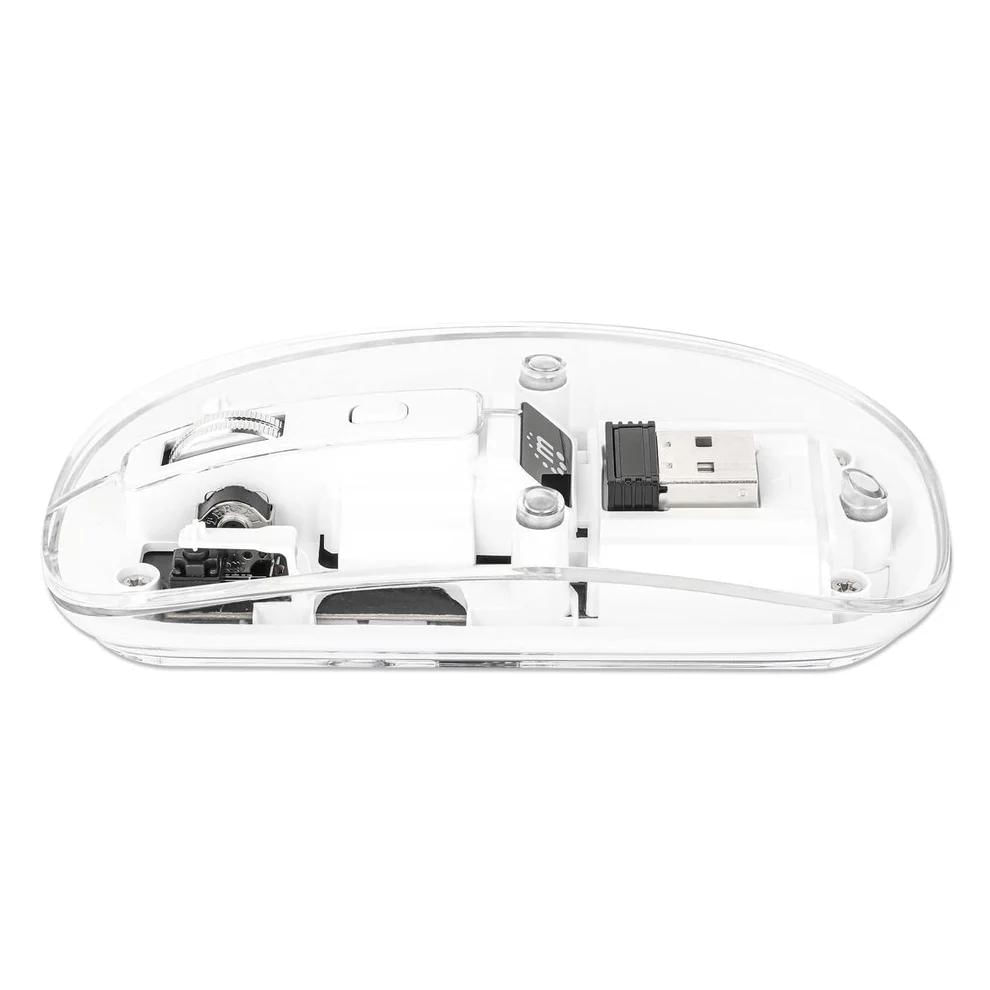 Rato Sem Fio USB 1600 DPI LED Transparente/Branco