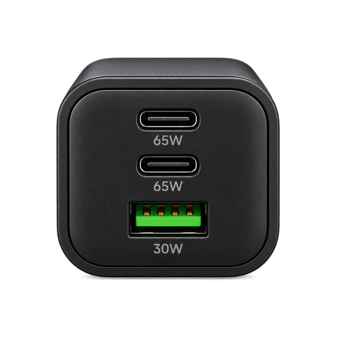 Carregador de Tomada 65W EU 2 USB-C + 1 USB-A Sem Cabo Preto