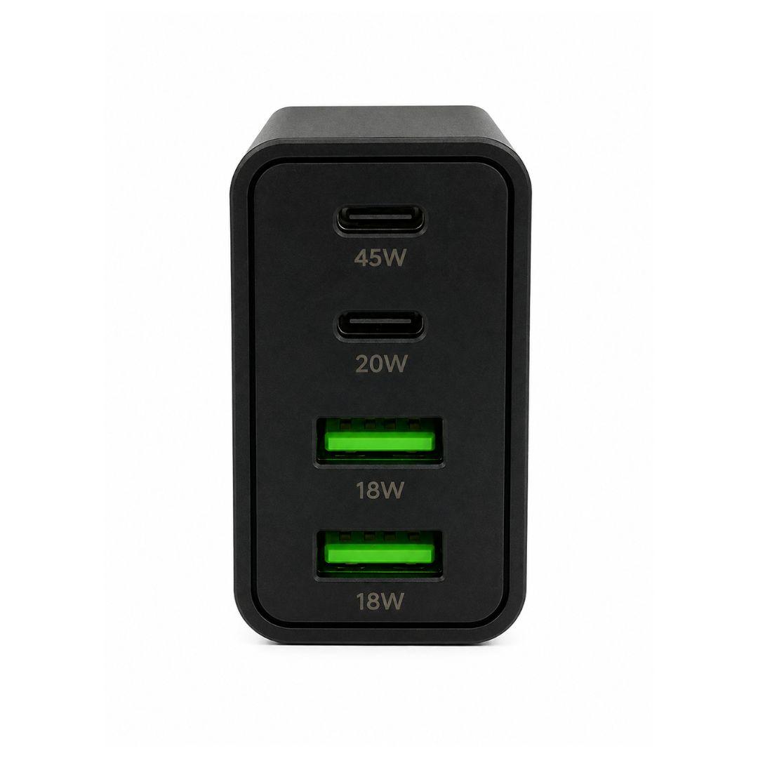 Carregador de Tomada 45W EU 2 USB-C + 2 USB-A Sem Cabo Preto