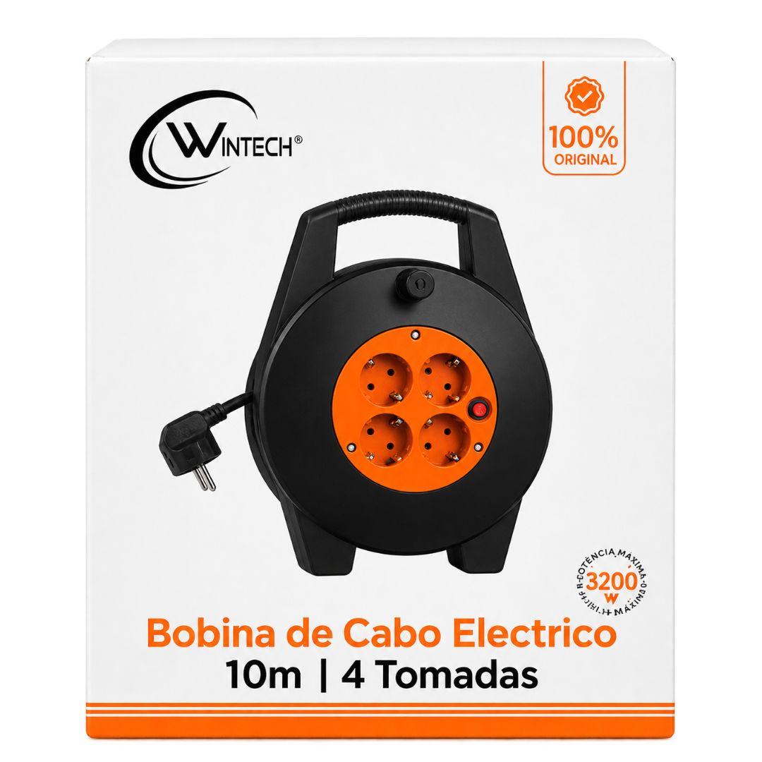 Bloco Enrolador de 4 Tomadas 10 Metros IP20 Preto