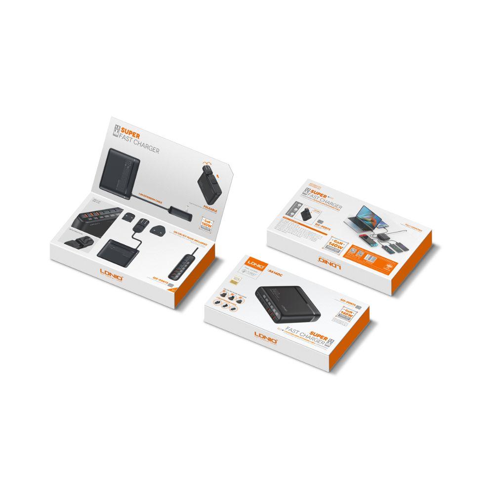Carregador Tomada De 140W EU/US/UK Com 3USB-A | C/Cabo USB-C Para USB-C Preto