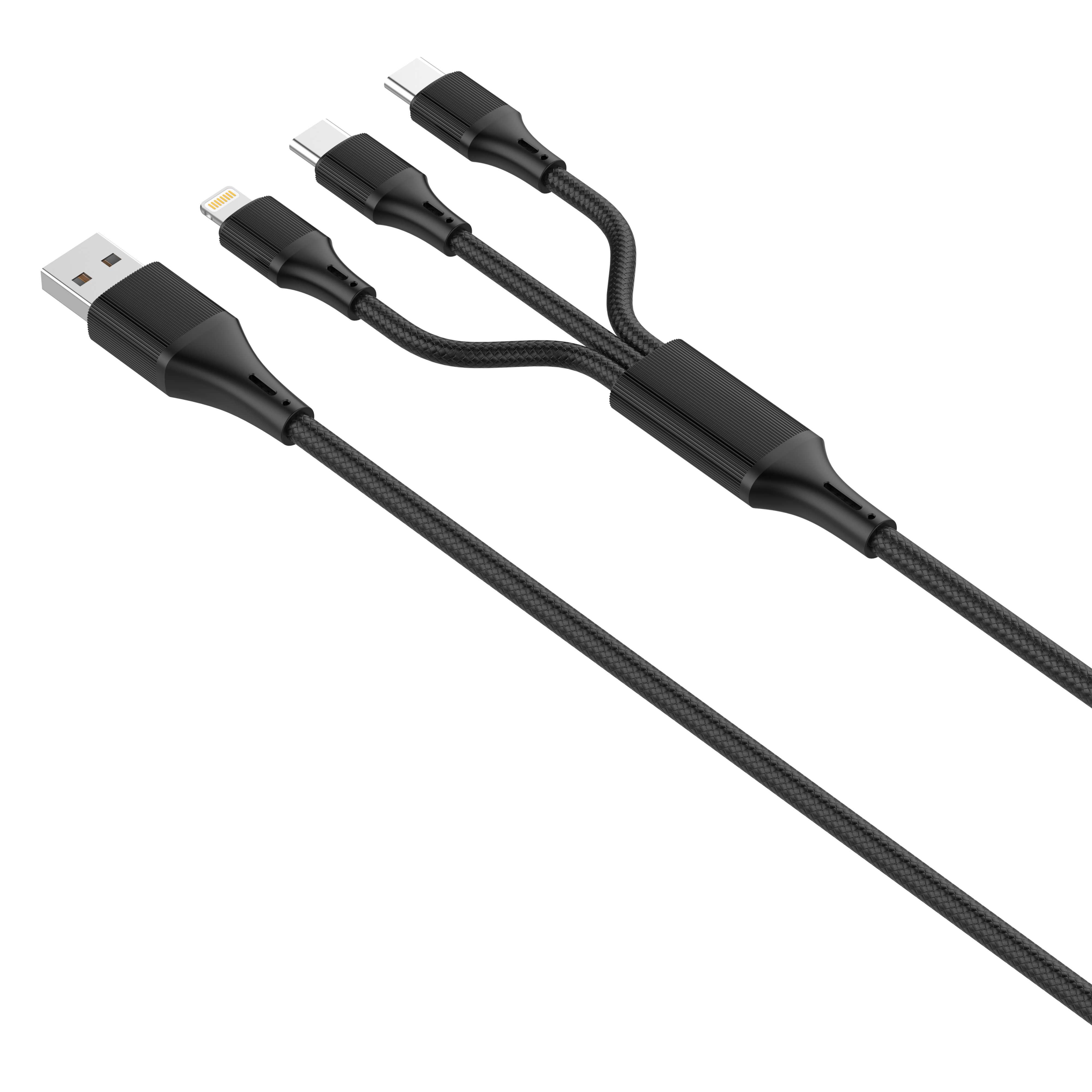 Cabo 1.2 Metros USB/USB-C Para 1xLighting / 2xUSB-C Preto