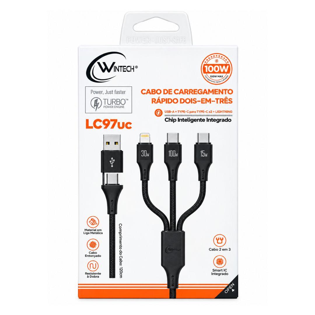 Cabo 1.2 Metros USB/USB-C Para 1xLighting / 2xUSB-C Preto