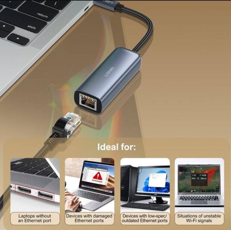 Adaptador USB-C Para RJ45 Cinza
