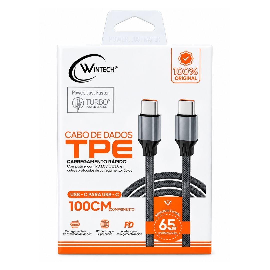Cabo USB-C (M) Para USB-C (M) 1 Metro Carga Rápida de 65W Preto